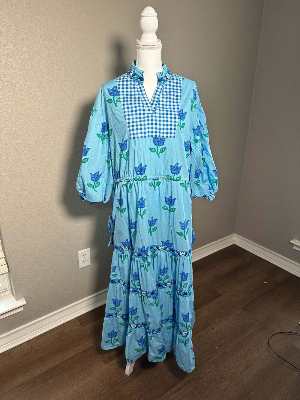 Printfresh The Way Around Dress in Tulip Bloom Light Blue Floral Gingham